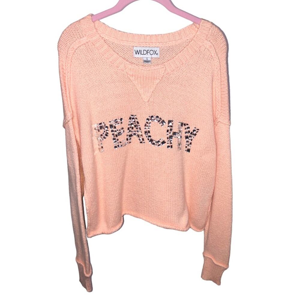 Wildfox Peachy Jeweled Chunky Knit Crew Sweater